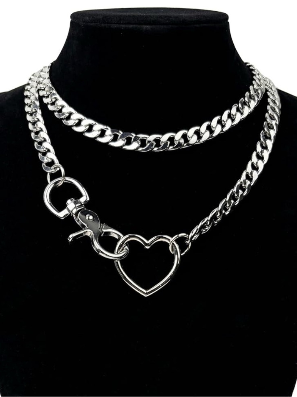 Silver Heart Lock Layered Chain Necklace